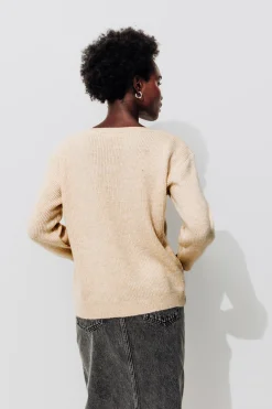 Promod Pull pailleté col bateau Femme - Beige Clearance