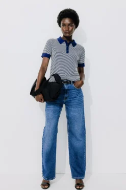 Promod Pull polo effet jacquard - Imprimé bleu Imprimébleu Online