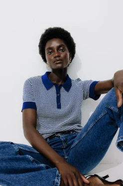 Promod Pull polo effet jacquard - Imprimé bleu Imprimébleu Online