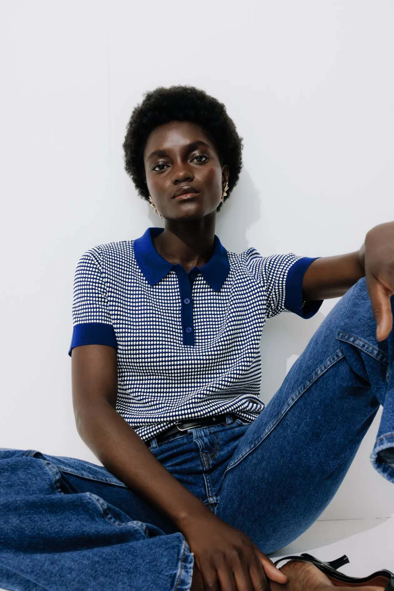 Promod Pull polo effet jacquard - Imprimé bleu Imprimébleu Online
