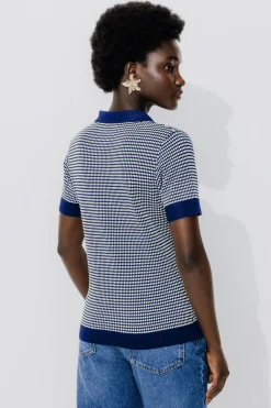 Promod Pull polo effet jacquard - Imprimé bleu Imprimébleu Online
