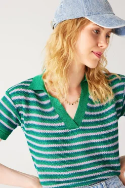 Promod Pull polo pailleté Femme - Imprimé vert Imprimévert New