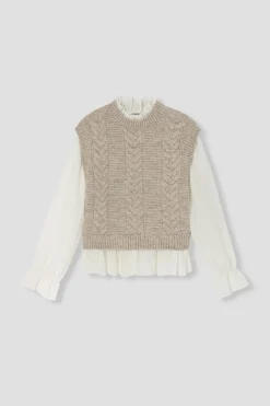 Promod Pull torsadé 2 en 1 Femme - Ecru Outlet