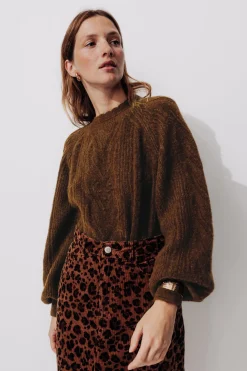 Promod Pull torsadé col rond Femme - Chocolat Cheap