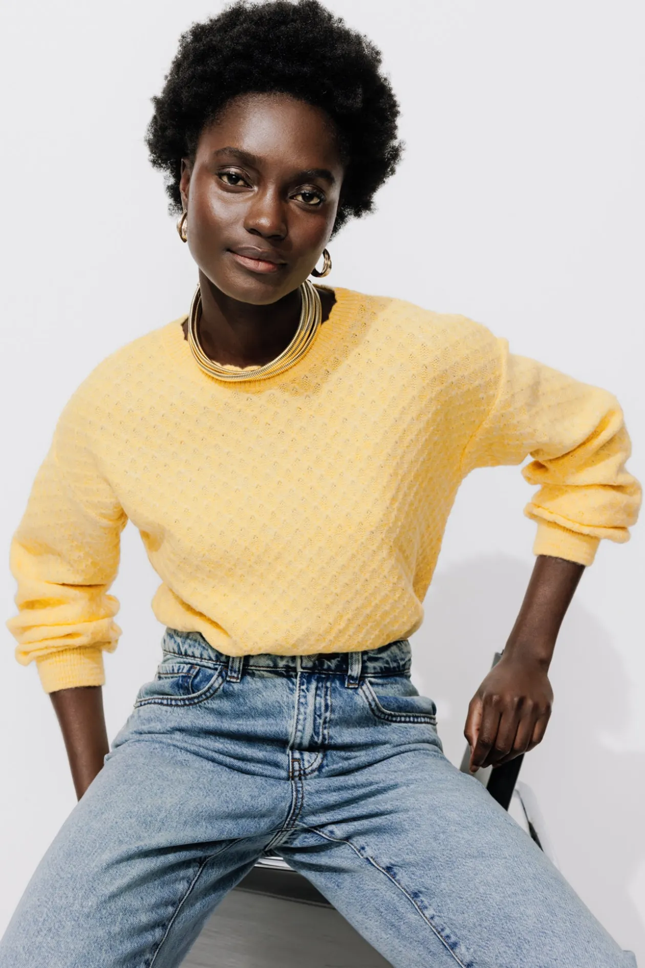 Promod Pull torsadé col rond Femme - Jaune clair Jauneclair Flash Sale