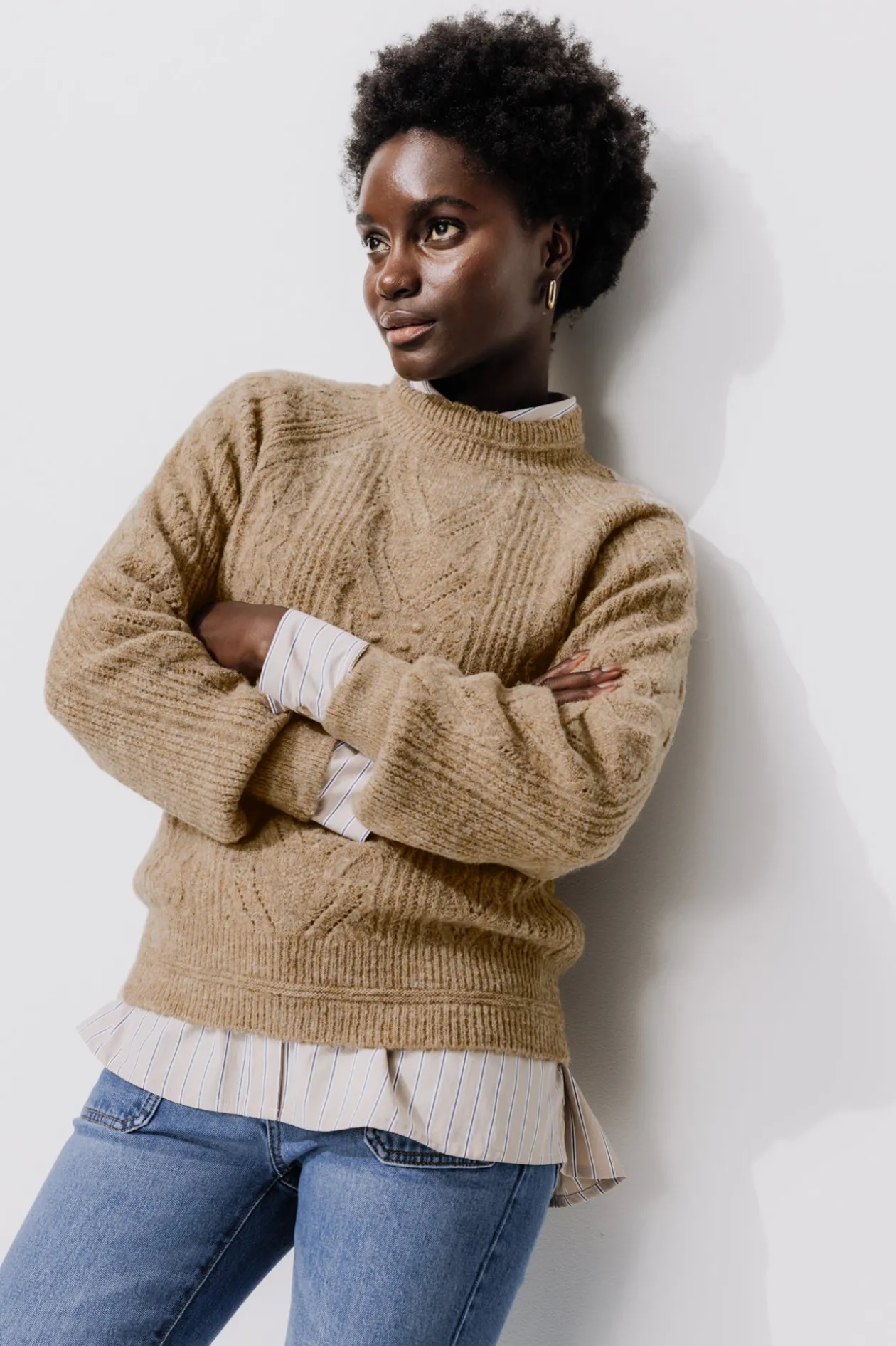 Promod Pull torsadé col rond Femme - Taupe Clearance