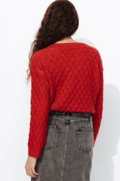 Promod Pull torsadé col rond Femme - Rouge Fashion