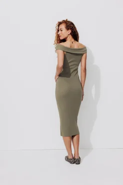 Promod Robe à col Bardot Femme - Kaki Cheap