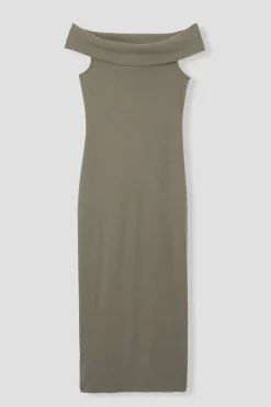 Promod Robe à col Bardot Femme - Kaki Cheap