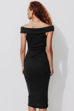 Promod Robe à col Bardot Femme - Noir Outlet