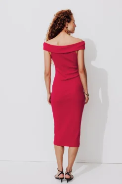 Promod Robe à col Bardot Femme - Rouge Hot