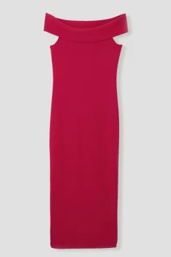 Promod Robe à col Bardot Femme - Rouge Hot