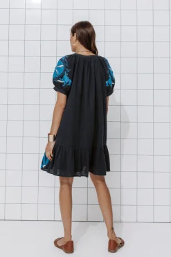 Promod Robe babydoll brodée Femme - Marine Clearance