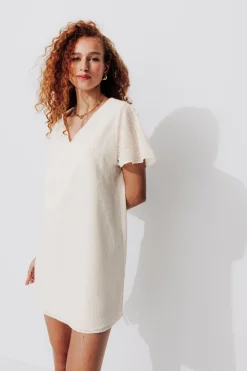Promod Robe courte brodée Femme - Ecru Online