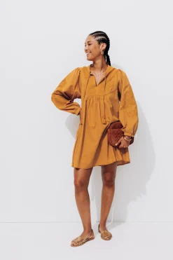 Promod Robe courte brodée Femme - Ocre Fashion