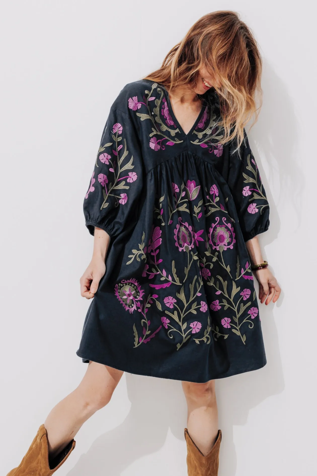 Promod Robe courte brodée Femme - Marine Discount