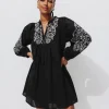 Promod Robe courte brodée Femme - Noir Discount