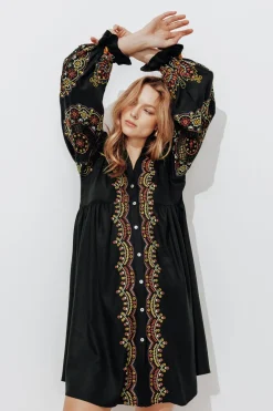 Promod Robe courte brodée Femme - Noir Hot