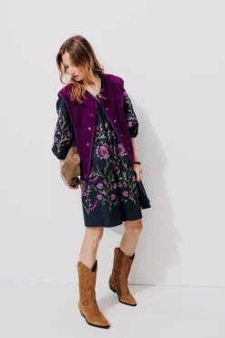 Promod Robe courte brodée Femme - Marine Discount
