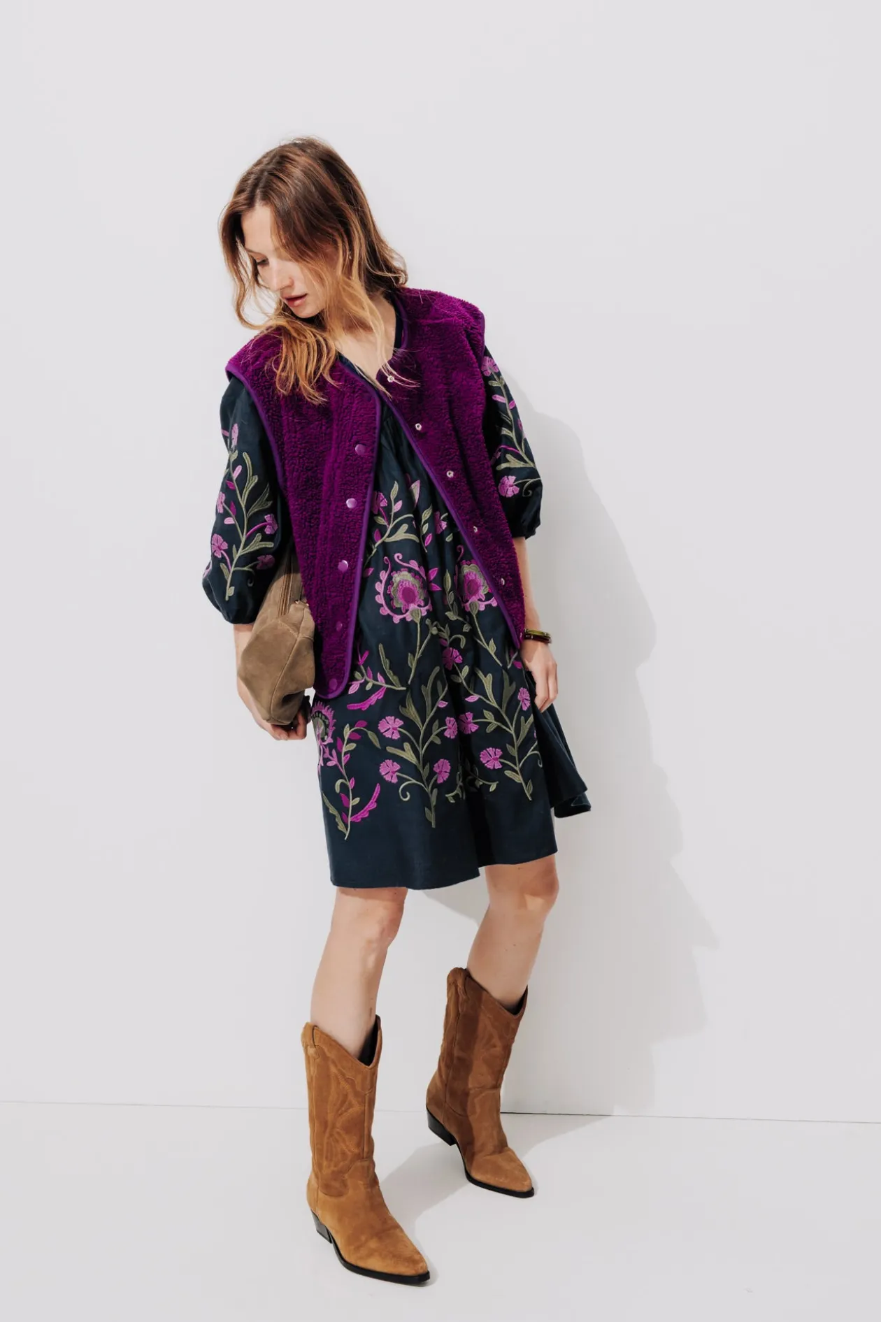 Promod Robe courte brodée Femme - Marine Discount