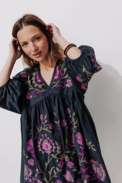 Promod Robe courte brodée Femme - Marine Discount