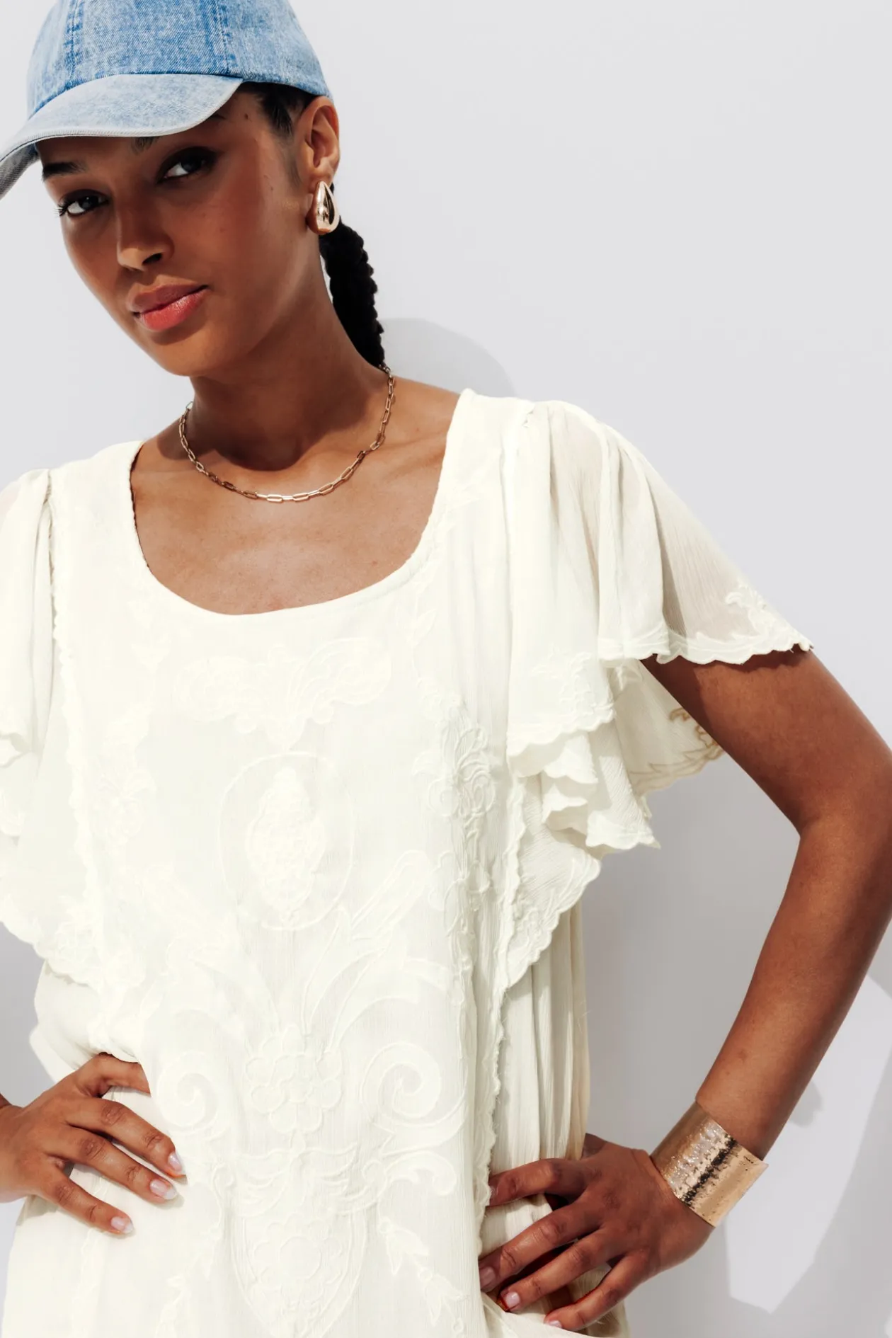 Promod Robe courte brodée Femme - Ecru Hot