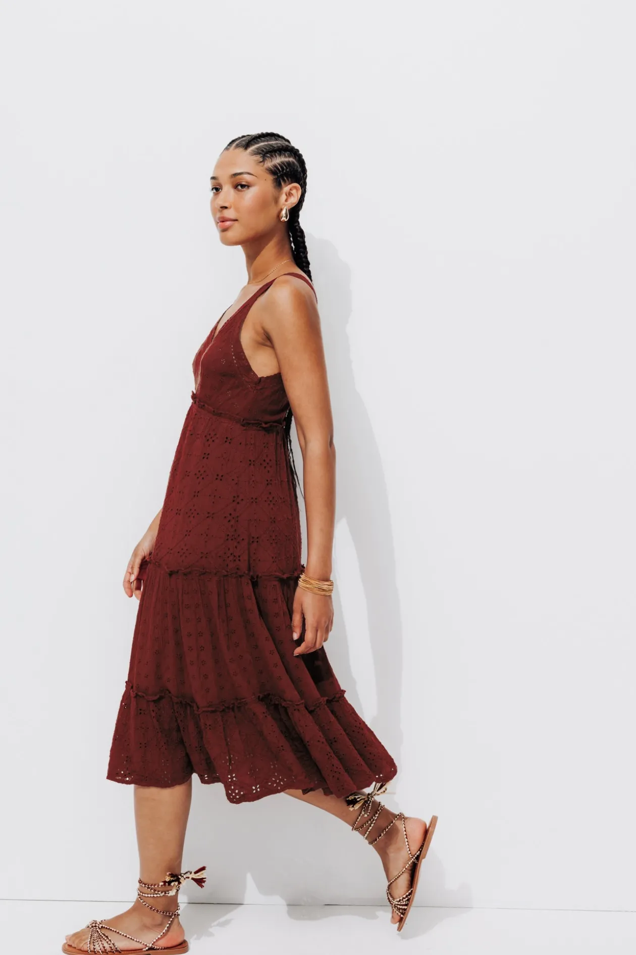 Promod Robe courte broderie anglaise - Terre de sienne Terredesienne Shop