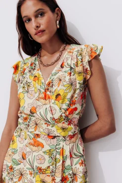 Promod Robe courte fleurie Femme - Imprimé écru Impriméécru Discount
