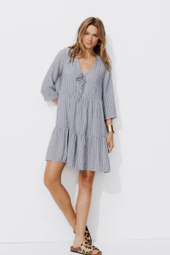 Promod Robe courte rayée Femme - Rayé marine Rayémarine Shop