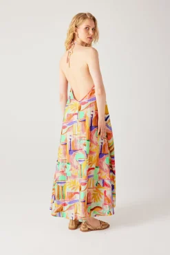 Promod Robe dos nu imprimée Femme - Imprimé écru Impriméécru Discount