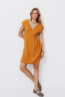 Promod Robe en gaze de coton Femme - Ocre Clearance