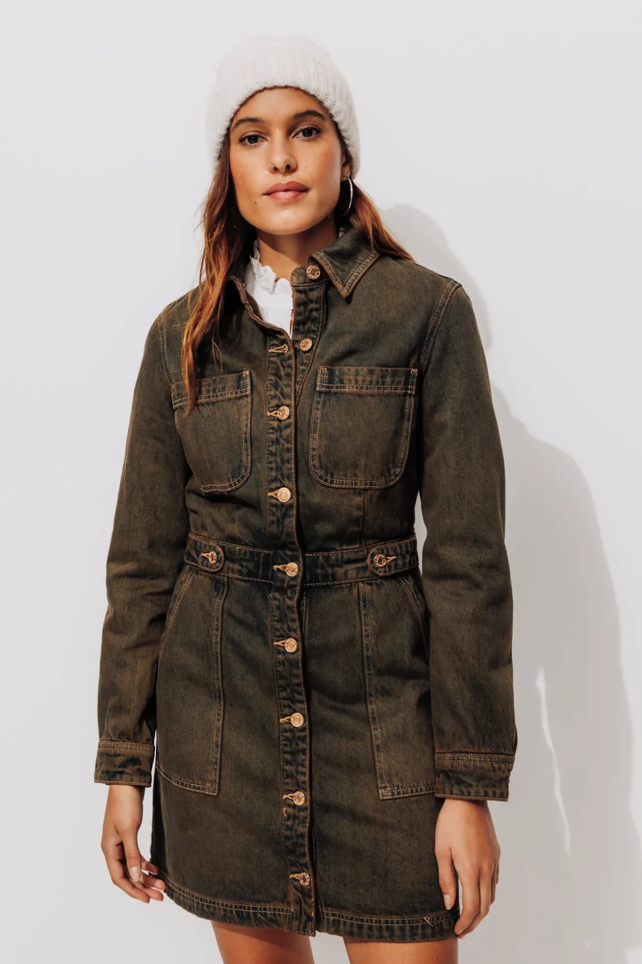 Promod Robe en jean surteint Femme - Marron Discount
