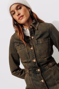 Promod Robe en jean surteint Femme - Marron Discount