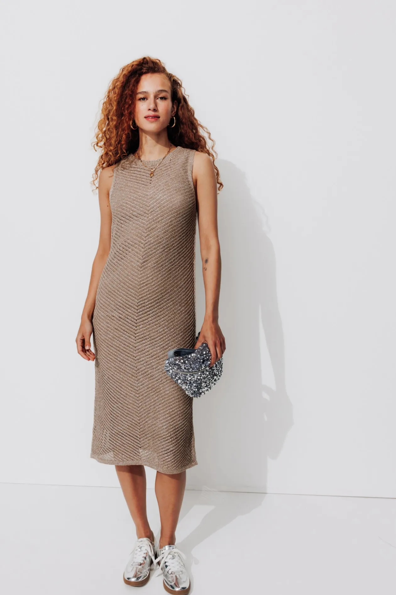 Promod Robe en maille irisée Femme - Taupe Flash Sale