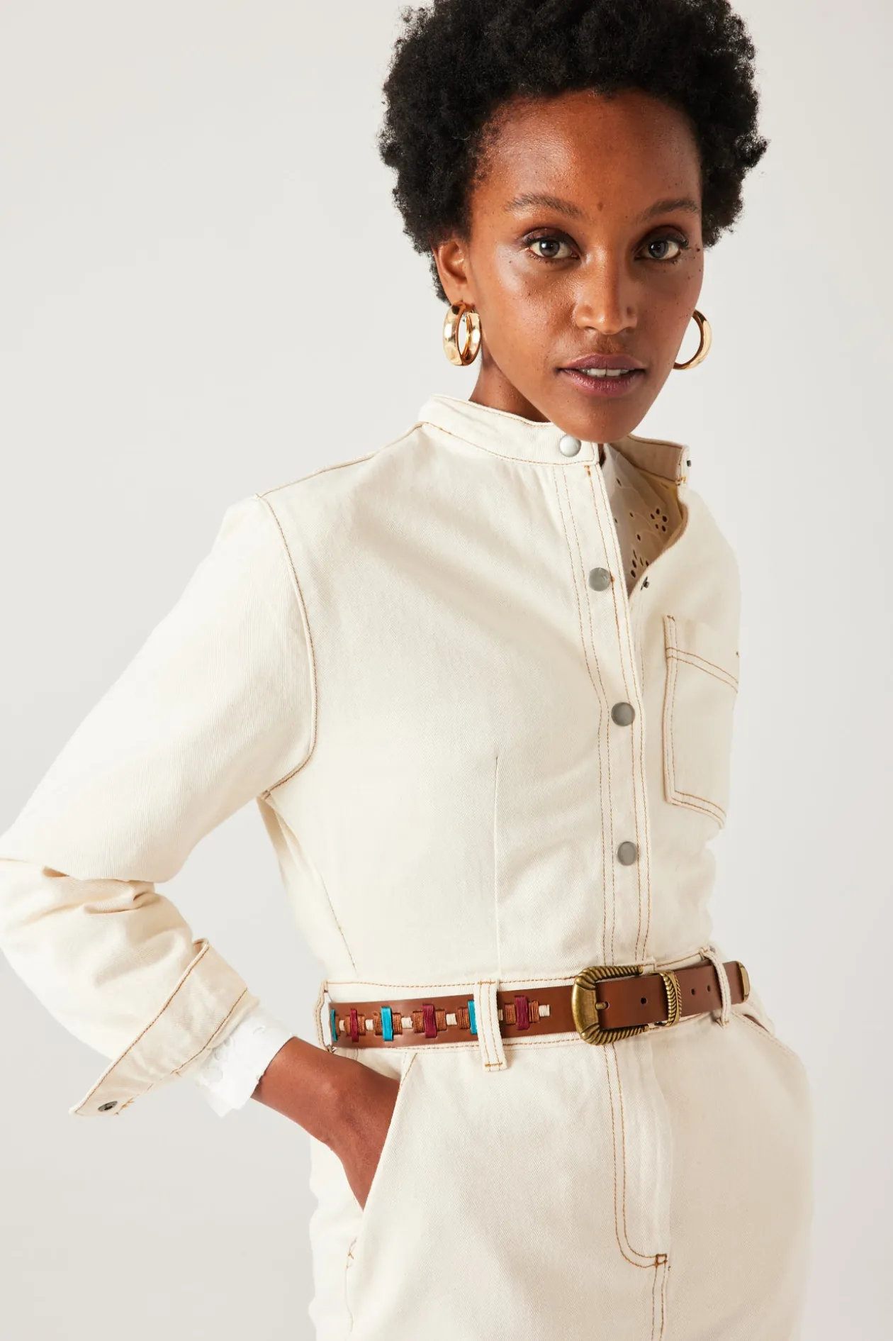 Promod Robe en toile mi-longue Femme - Ecru Online