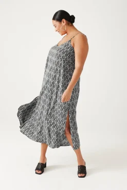 Promod Robe longue à bretelles - Imprimé noir Impriménoir Flash Sale