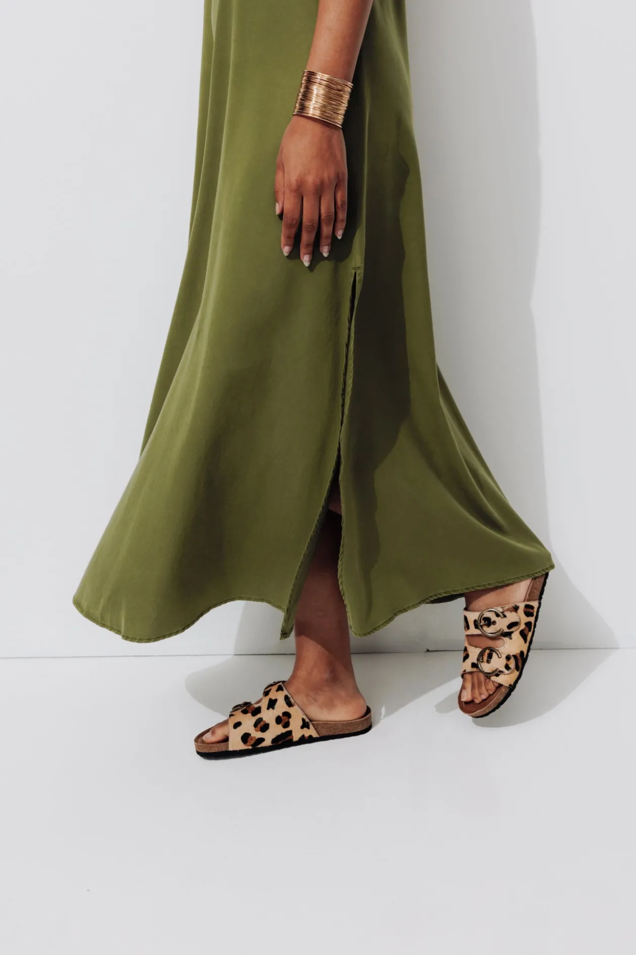 Promod Robe longue à bretelles Femme - Kaki Fashion