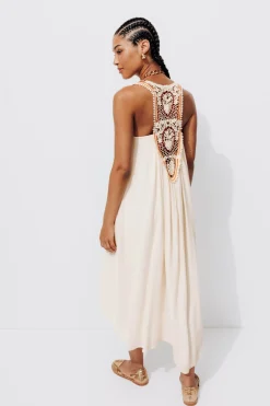Promod Robe longue crochet dos - Ecru Fashion