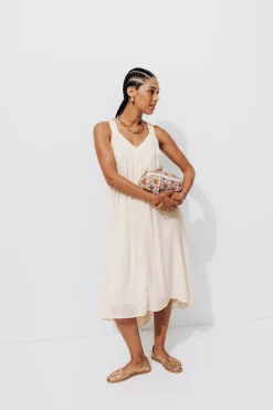 Promod Robe longue crochet dos - Ecru Fashion