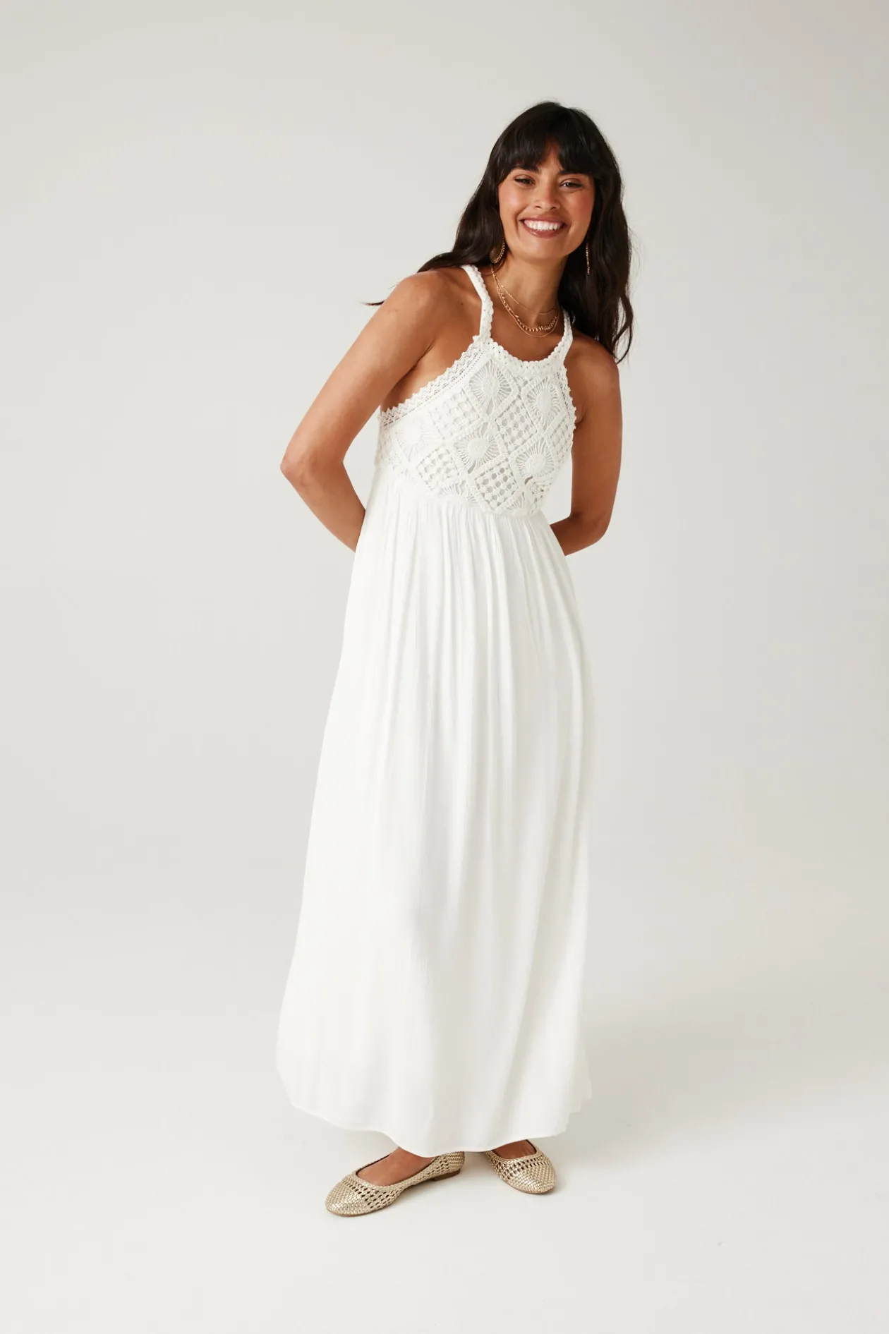 Promod Robe longue détail crochet - Ecru Clearance