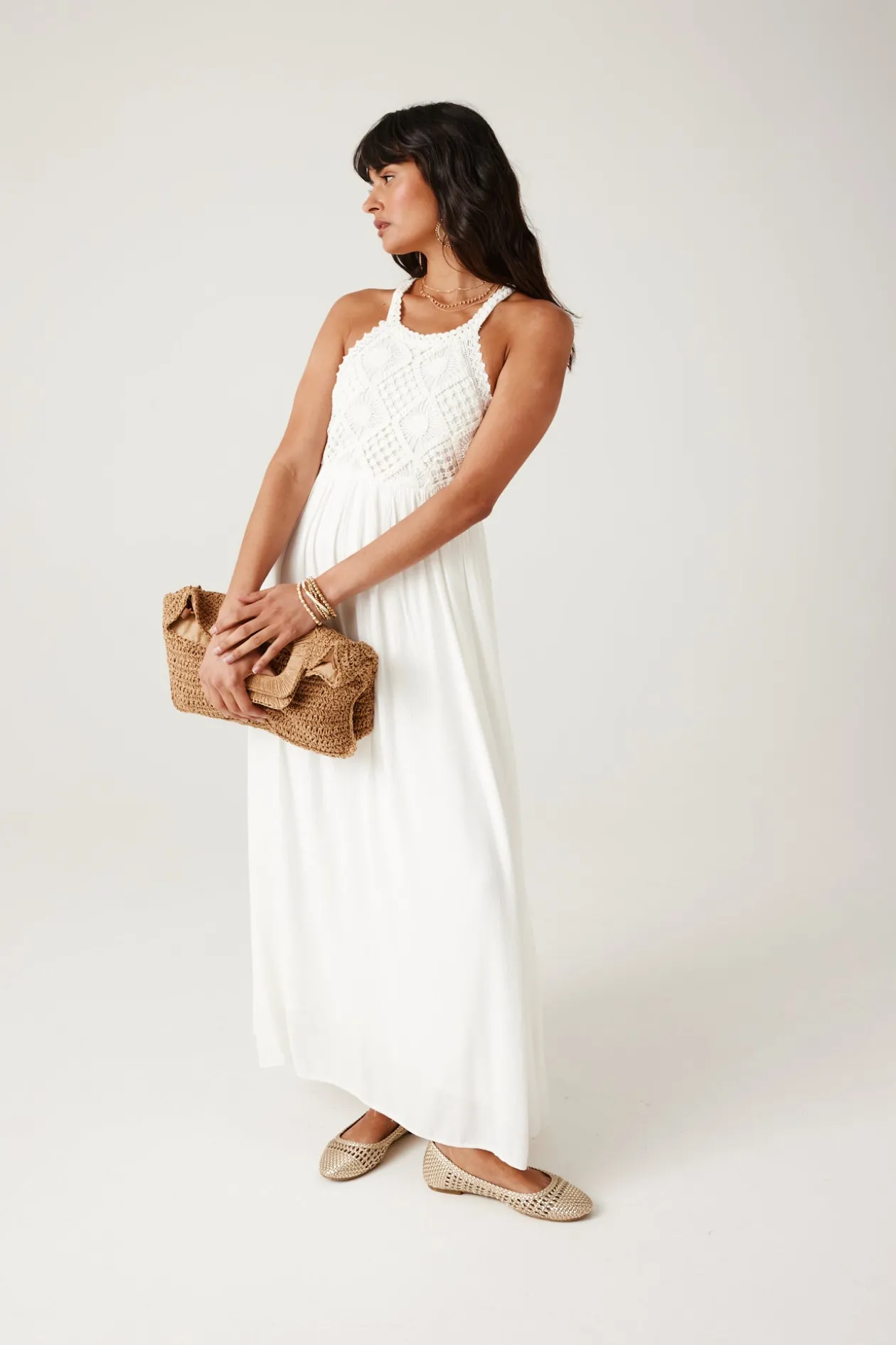 Promod Robe longue détail crochet - Ecru Clearance