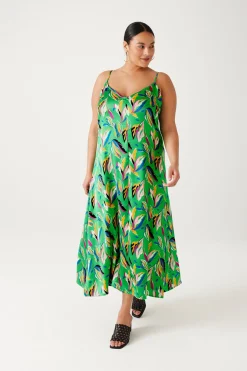 Promod Robe longue en satin imprimé - Imprimé vert Imprimévert Shop