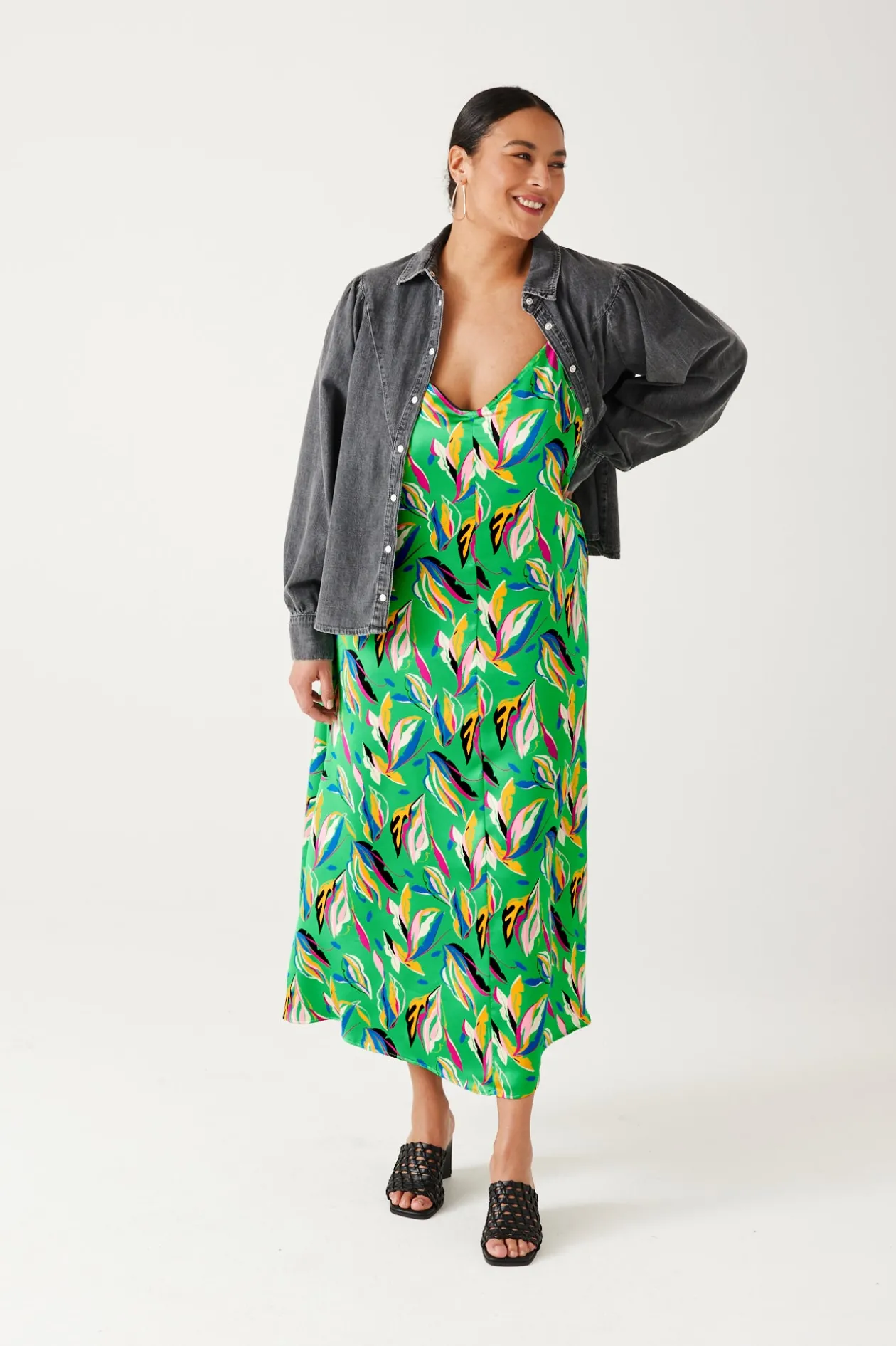 Promod Robe longue en satin imprimé - Imprimé vert Imprimévert Shop