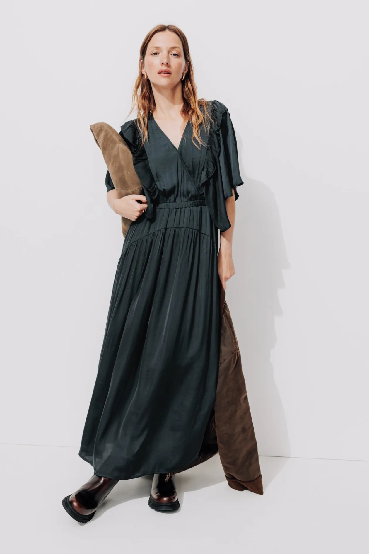 Promod Robe longue en satin uni Femme - Marine Flash Sale