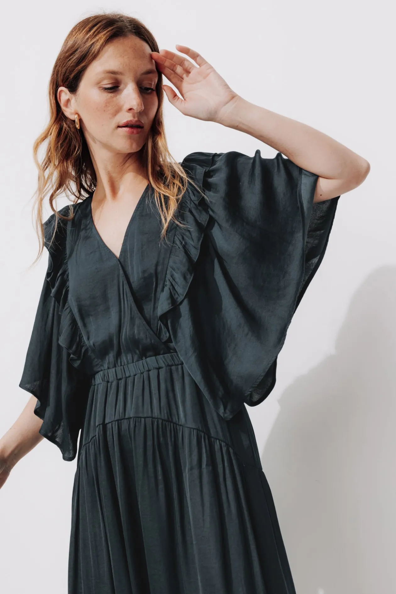 Promod Robe longue en satin uni Femme - Marine Flash Sale