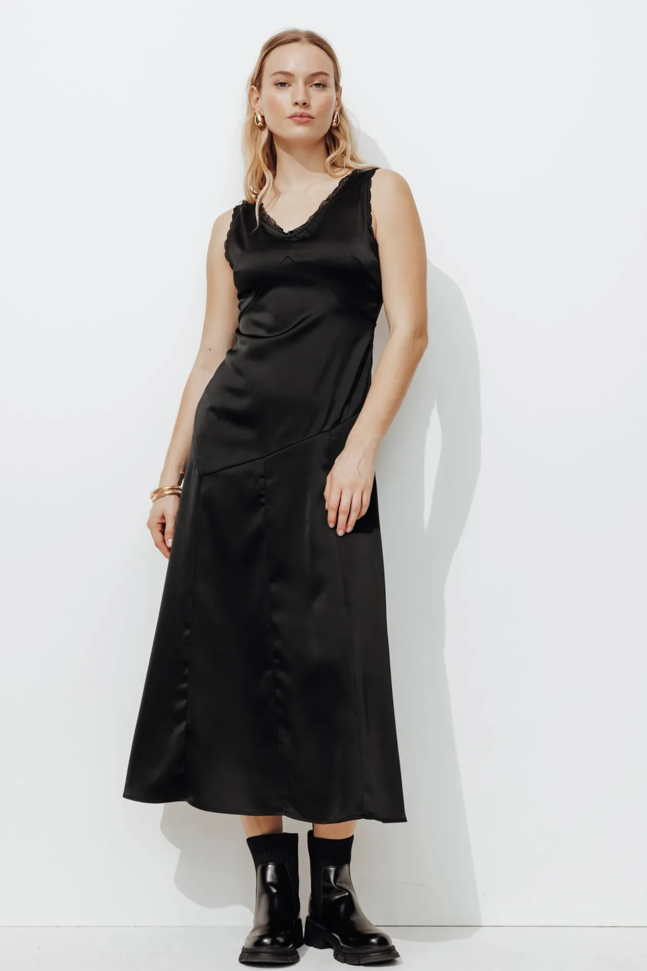 Promod Robe longue satinée Femme - Noir Cheap