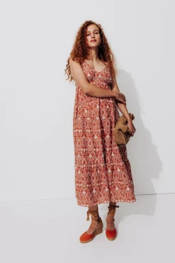 Promod Robe midi en broderie anglaise - Terre de sienne Terredesienne Flash Sale