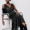 Promod Robe midi lamée plissée Femme - Noir New