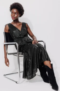 Promod Robe midi lamée plissée Femme - Noir New