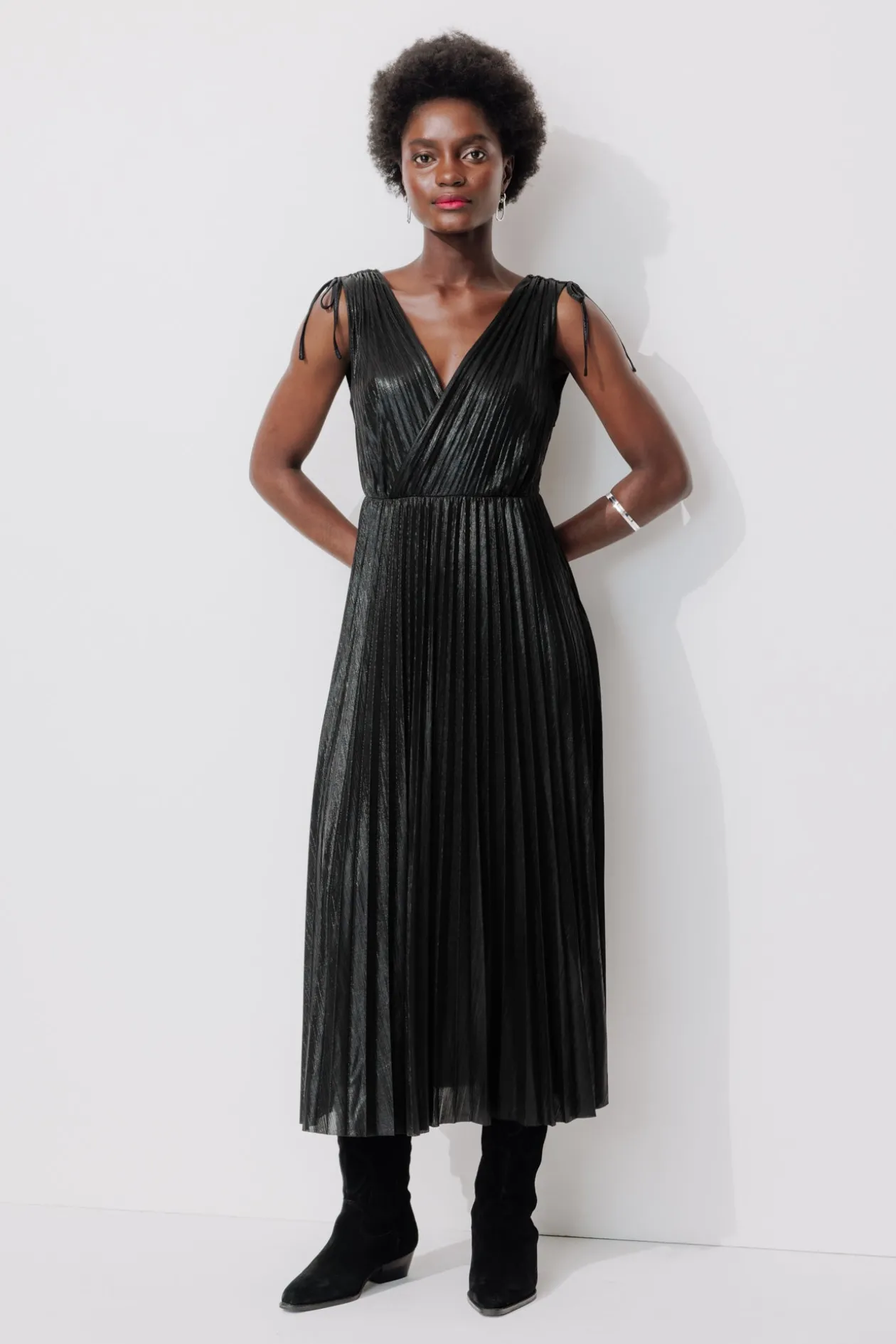 Promod Robe midi lamée plissée Femme - Noir New
